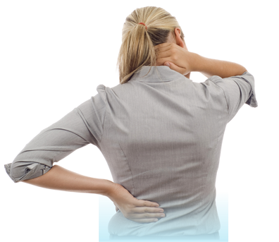 Woman with back pain holding her lower back
